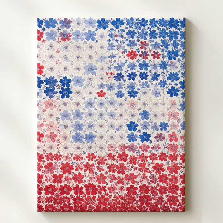 Patriotic Cherry Blossom Canvas – Modern Floral Flag Design in Red, White, and Blue - Gifitto