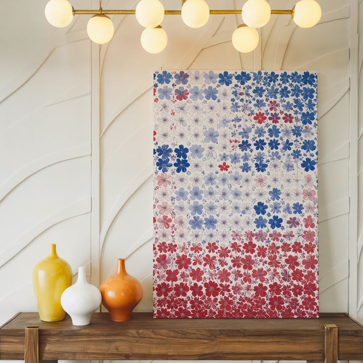Patriotic Cherry Blossom Canvas – Modern Floral Flag Design in Red, White, and Blue - Gifitto