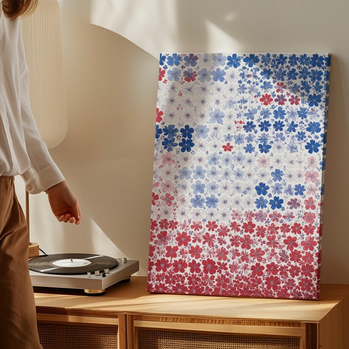 Patriotic Cherry Blossom Canvas – Modern Floral Flag Design in Red, White, and Blue - Gifitto