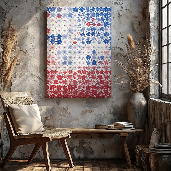 Patriotic Cherry Blossom Canvas – Modern Floral Flag Design in Red, White, and Blue - Gifitto