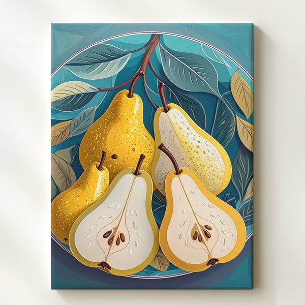 Folk Style Pear Circle Canvas – Decorative Graphic Fruit Wall Art - Gifitto
