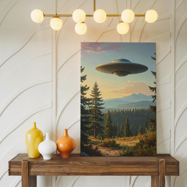 UFO Over Forest Canvas – Peaceful Dusk & Cosmic Mystery Art - Gifitto