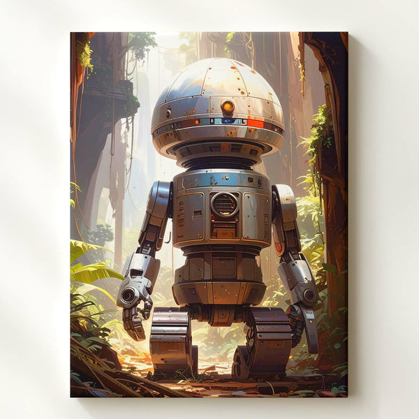 R2-D2 in Jungle Canvas – Iconic Droid & Lush Jungle Adventure Art - Gifitto