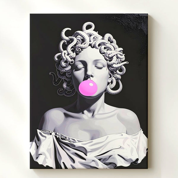Playful Medusa Bust Canvas – Minimalist Mythology with Bubblegum Twist - Gifitto