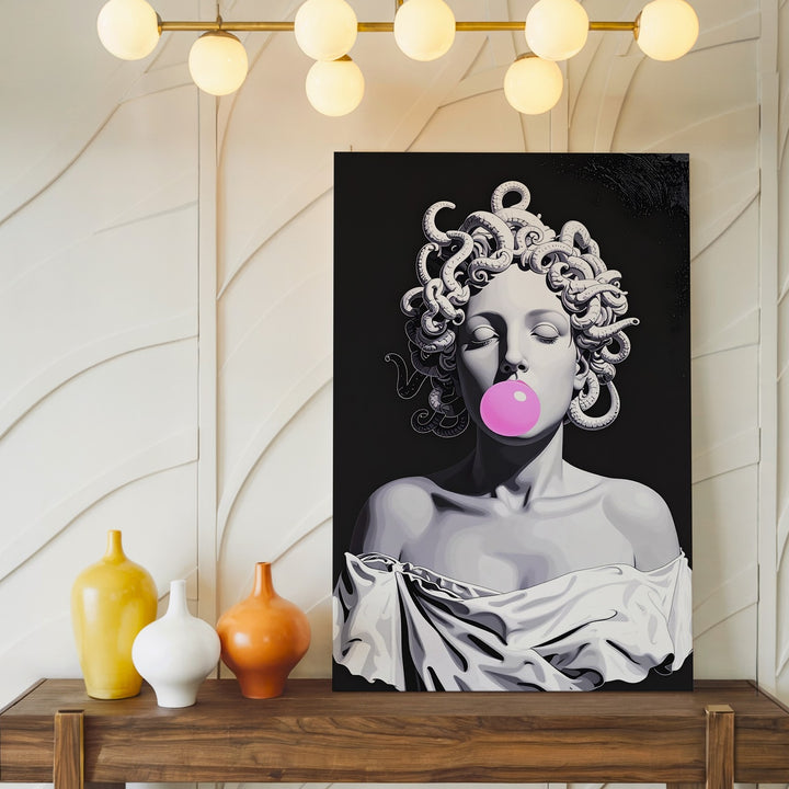 Playful Medusa Bust Canvas – Minimalist Mythology with Bubblegum Twist - Gifitto
