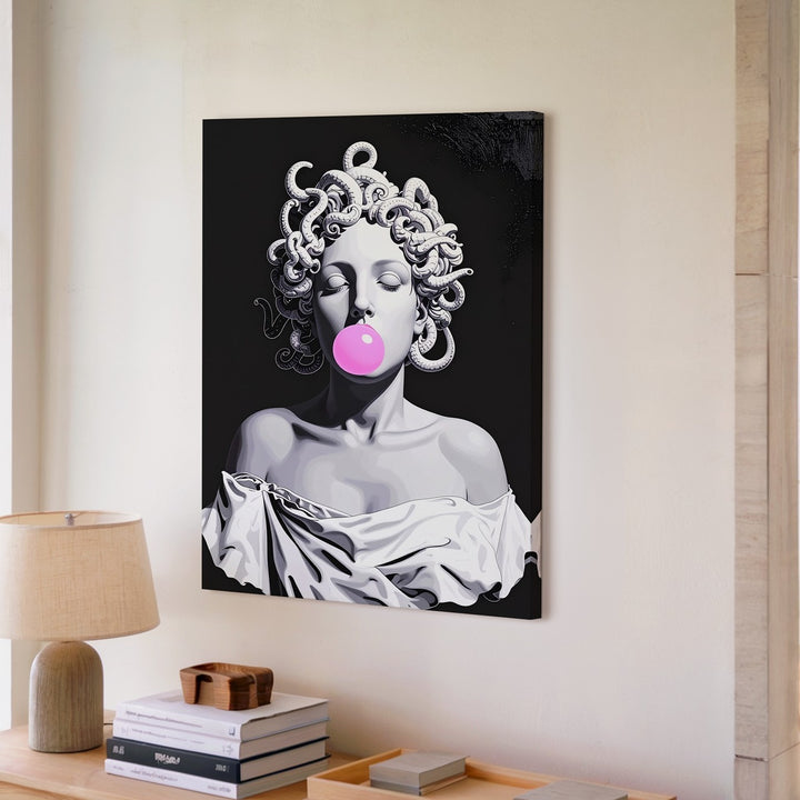 Playful Medusa Bust Canvas – Minimalist Mythology with Bubblegum Twist - Gifitto