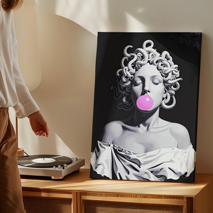 Playful Medusa Bust Canvas – Minimalist Mythology with Bubblegum Twist - Gifitto