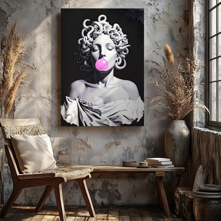 Playful Medusa Bust Canvas – Minimalist Mythology with Bubblegum Twist - Gifitto