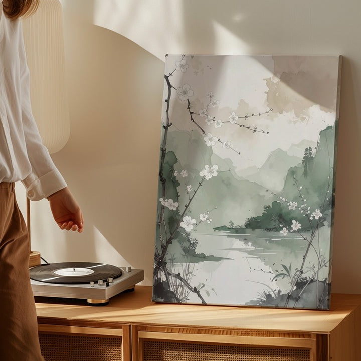 Ethereal Blossom Canvas – Abstract Watercolor of Floating White Flowers - Gifitto