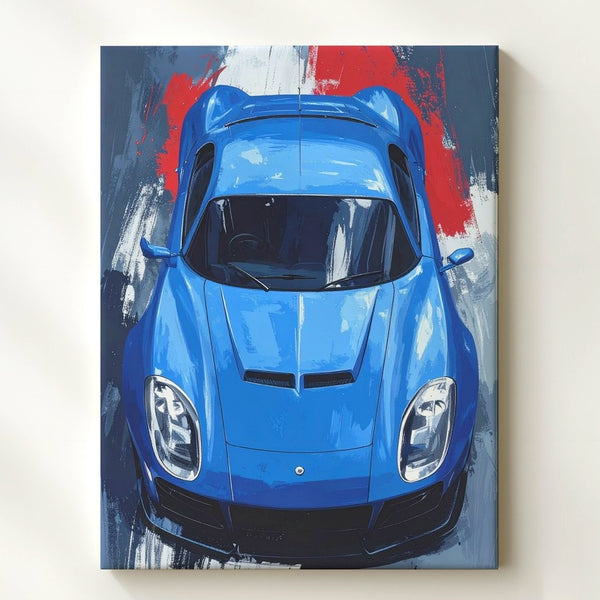 Blue Hypercar Abstract Canvas – Top-Down Automotive Art with Bold Brushstrokes - Gifitto