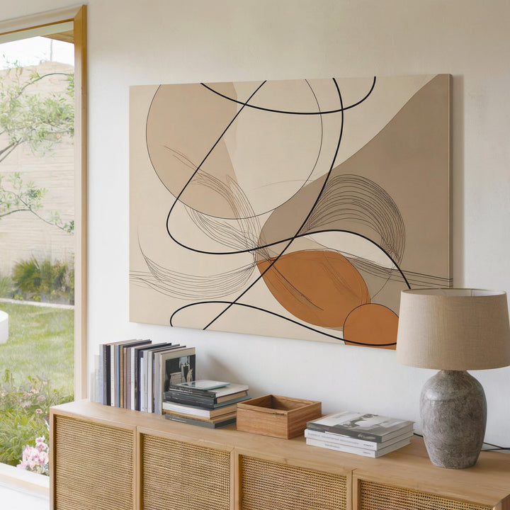 Abstract Geometric and Scribble Art Canvas – Organic Flow with Earthy Tones - Gifitto