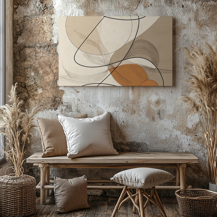 Abstract Geometric and Scribble Art Canvas – Organic Flow with Earthy Tones - Gifitto