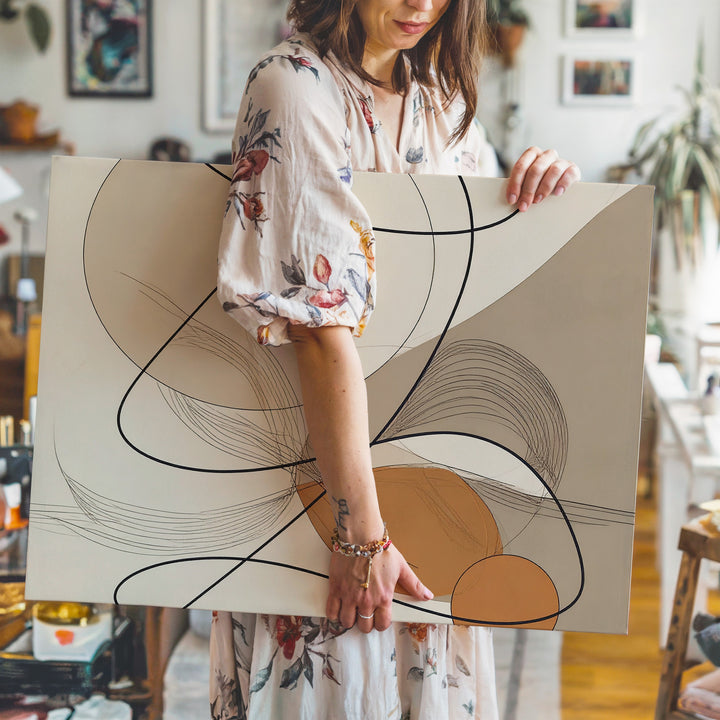 Abstract Geometric and Scribble Art Canvas – Organic Flow with Earthy Tones - Gifitto