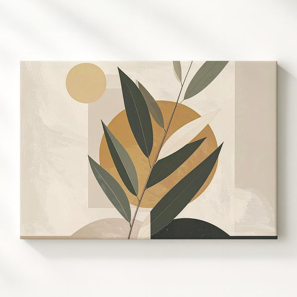 Botanical Abstract Canvas – Minimalist Green Leaves & Geometric Design - Gifitto