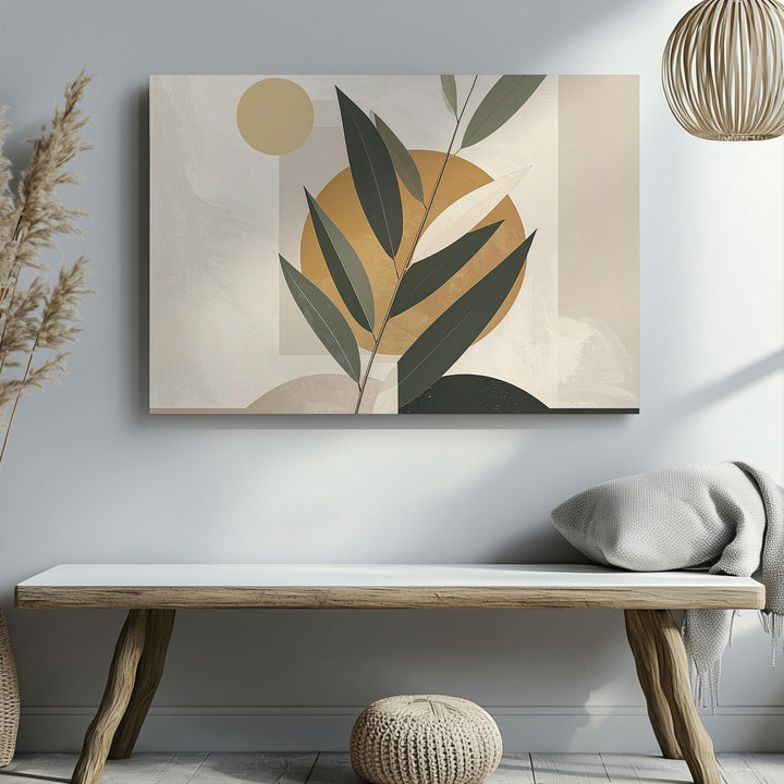 Botanical Abstract Canvas – Minimalist Green Leaves & Geometric Design - Gifitto