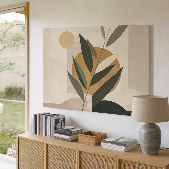 Botanical Abstract Canvas – Minimalist Green Leaves & Geometric Design - Gifitto