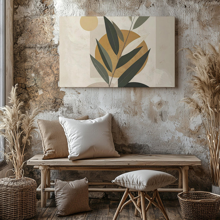Botanical Abstract Canvas – Minimalist Green Leaves & Geometric Design - Gifitto
