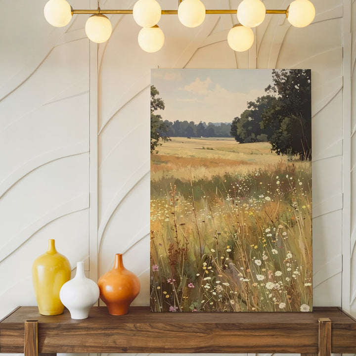 Golden Meadow Canvas – Sunlit Wildflower Landscape in Soft Pastels - Gifitto