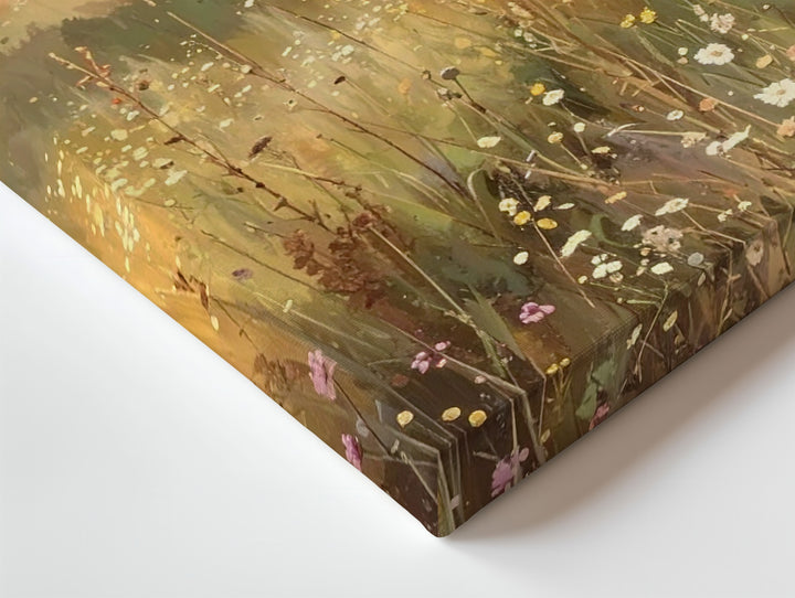 Golden Meadow Canvas – Sunlit Wildflower Landscape in Soft Pastels - Gifitto