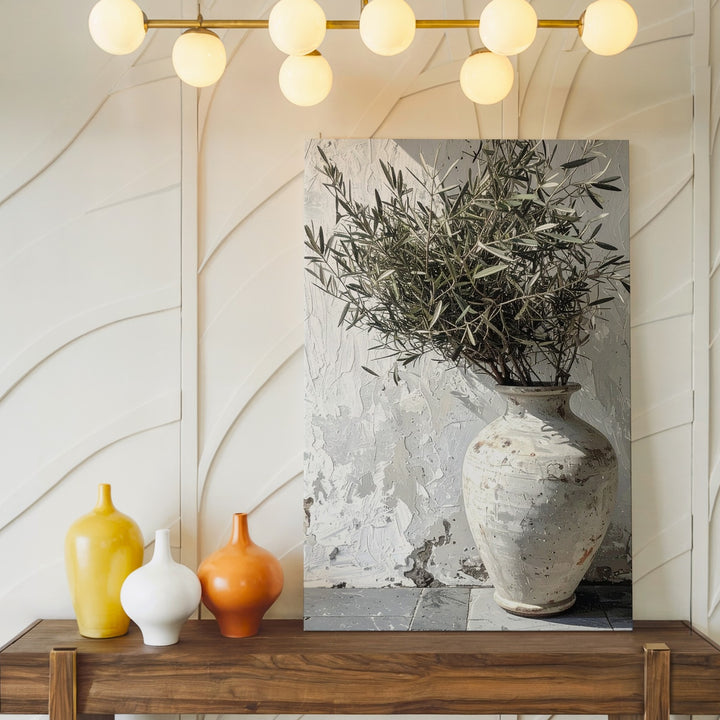 Rustic Mediterranean Vase Canvas – Minimalist Olive Branch Wall Art - Gifitto