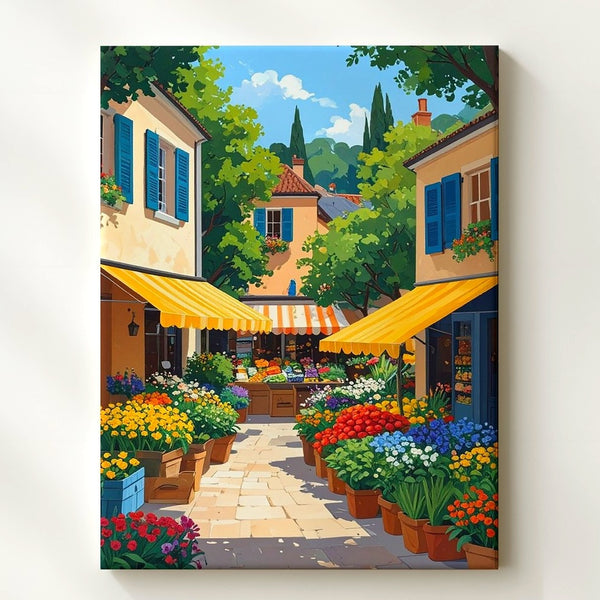 European Village Market Canvas – Whimsical Outdoor Market Illustration - Gifitto