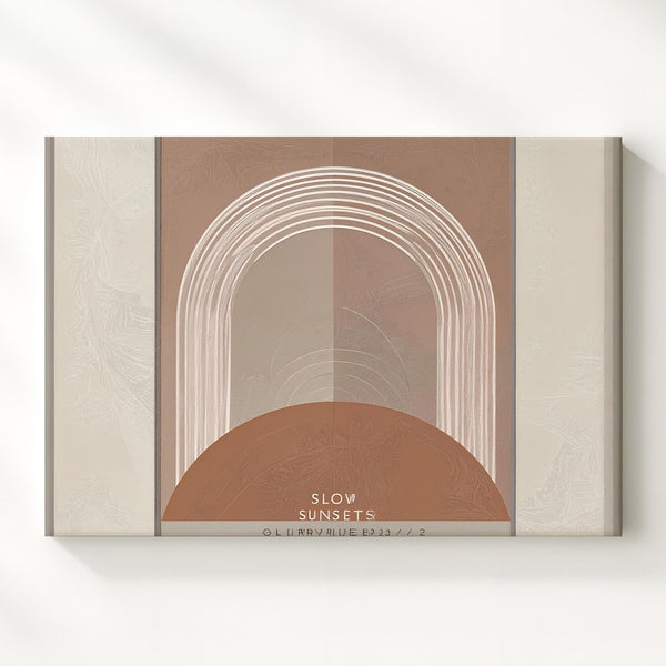 Slow Sunsets Arch Canvas – Geometric Minimalist Art with Terracotta & White Arch - Gifitto