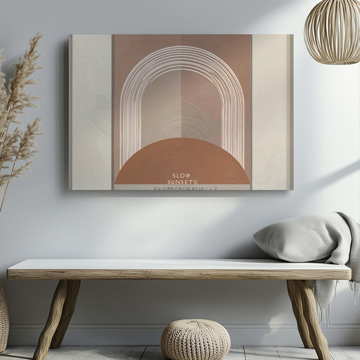 Slow Sunsets Arch Canvas – Geometric Minimalist Art with Terracotta & White Arch - Gifitto