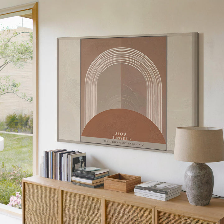 Slow Sunsets Arch Canvas – Geometric Minimalist Art with Terracotta & White Arch - Gifitto