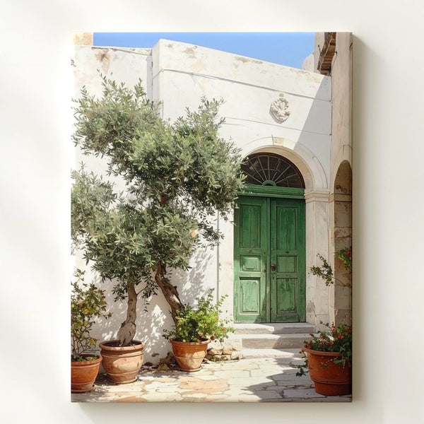 Sunlit Mediterranean Street Canvas – Coastal Village Charm Wall Art - Gifitto