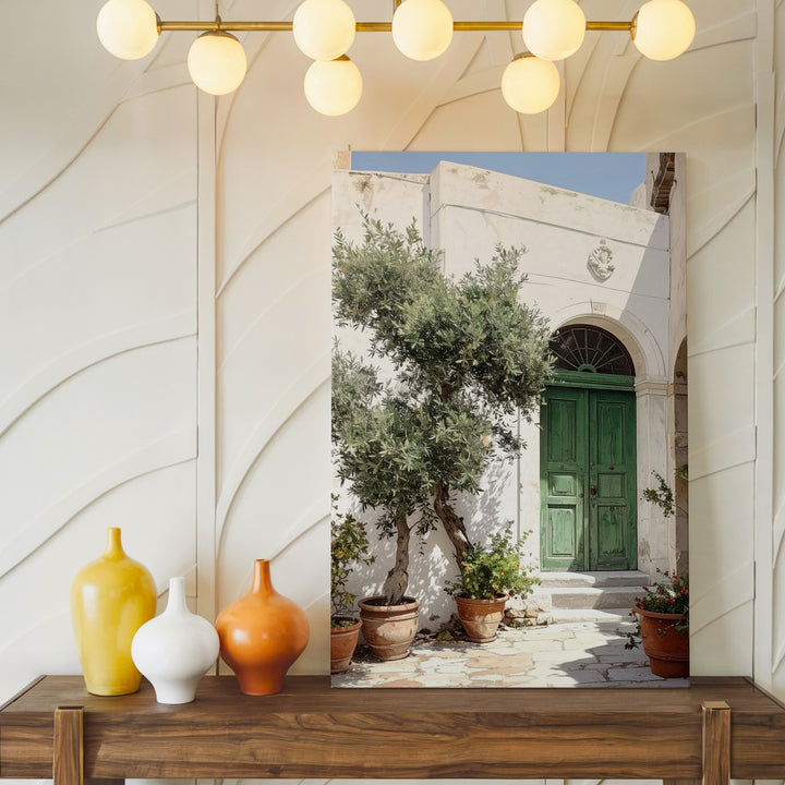 Sunlit Mediterranean Street Canvas – Coastal Village Charm Wall Art - Gifitto