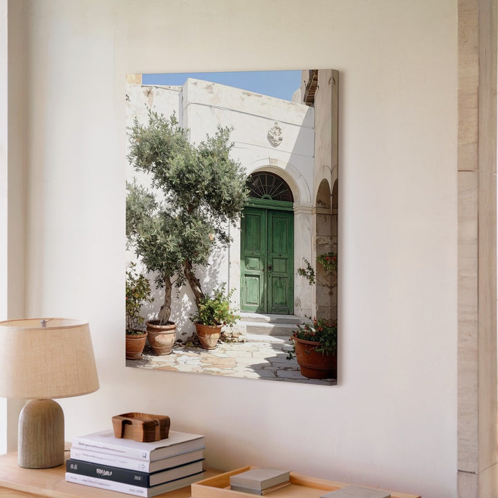 Sunlit Mediterranean Street Canvas – Coastal Village Charm Wall Art - Gifitto