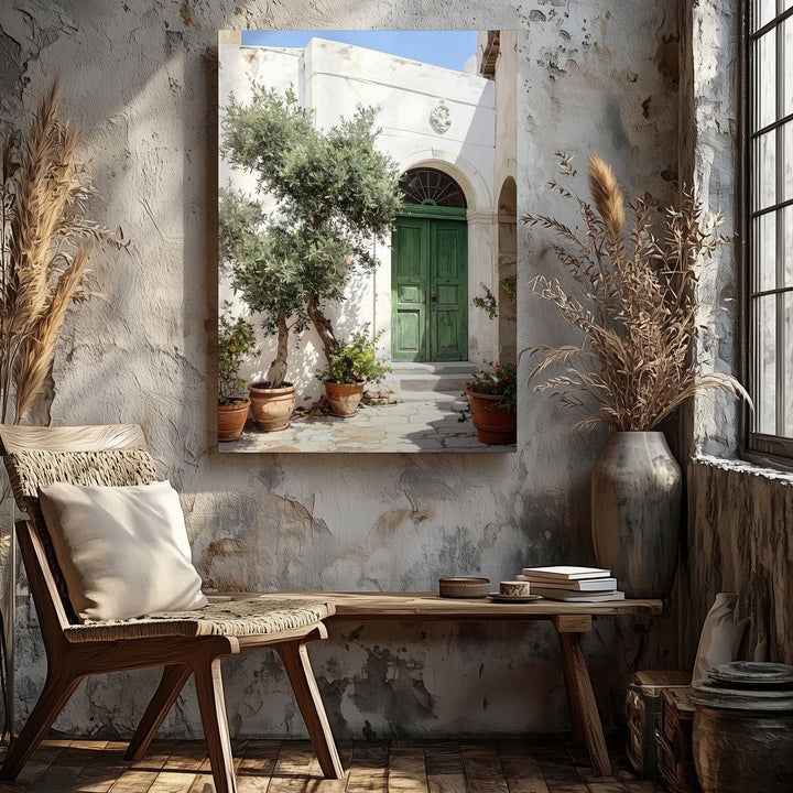 Sunlit Mediterranean Street Canvas – Coastal Village Charm Wall Art - Gifitto