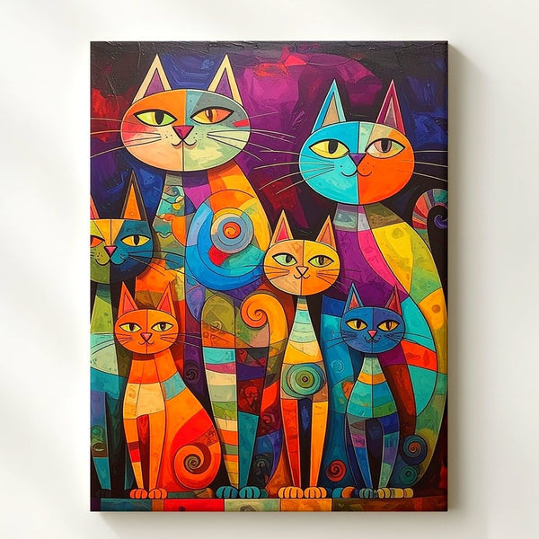 Surreal Cat Lineup Canvas – Vibrant Abstract Mosaic-Style Feline Art - Gifitto