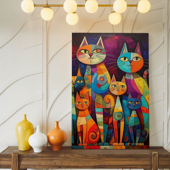 Surreal Cat Lineup Canvas – Vibrant Abstract Mosaic-Style Feline Art - Gifitto
