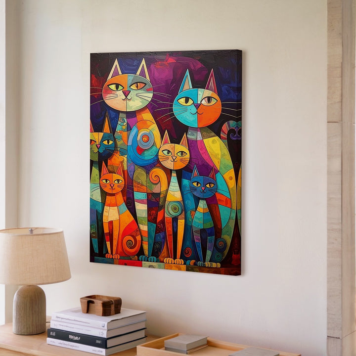 Surreal Cat Lineup Canvas – Vibrant Abstract Mosaic-Style Feline Art - Gifitto