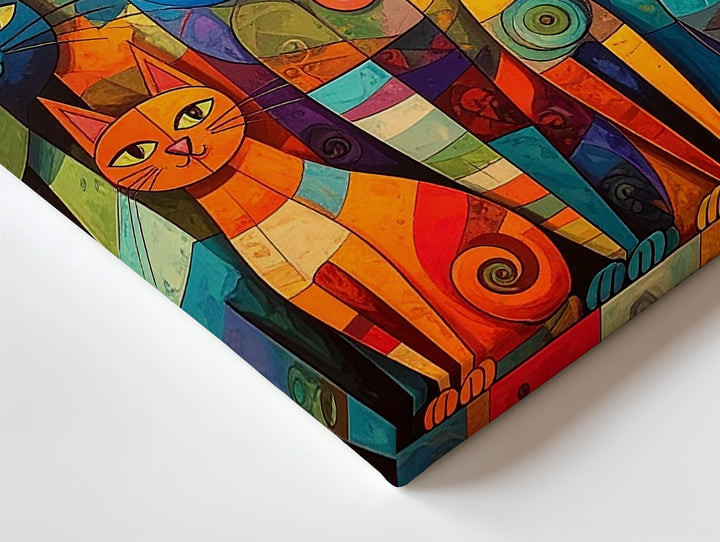 Surreal Cat Lineup Canvas – Vibrant Abstract Mosaic-Style Feline Art - Gifitto