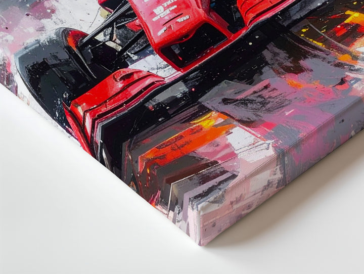 Red Ferrari F1 Rain Canvas – Explosive Wet Track Racing Wall Art - Gifitto