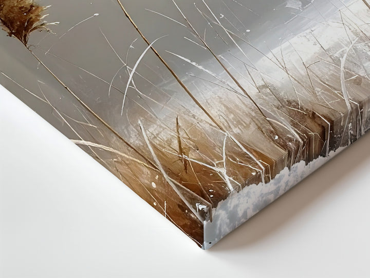 Golden Reeds in Winter Canvas – Minimalist Snow-Dusted Nature Art - Gifitto