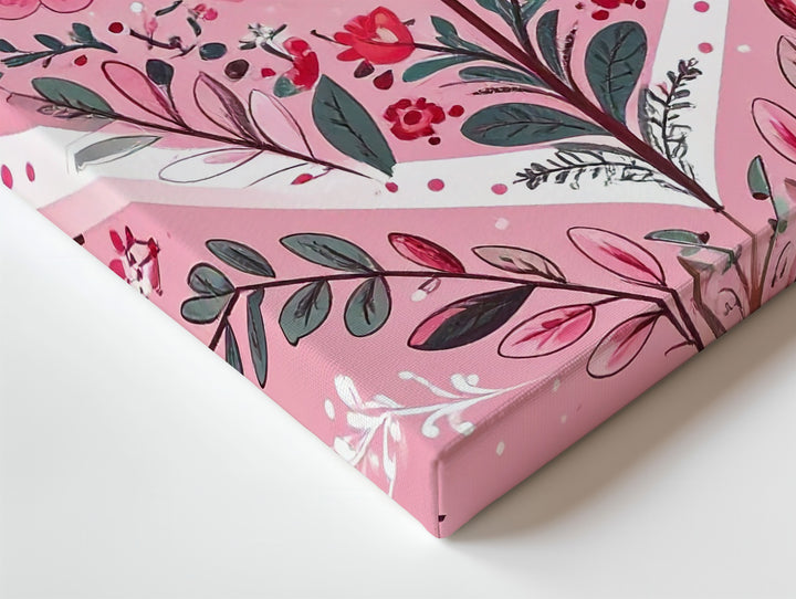 Floral Heart Canvas – Hand-Drawn Botanical Folk Art in Pink Tones - Gifitto