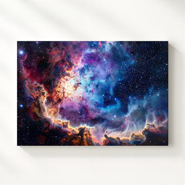 Stellar Bloom Canvas – Cosmic Nebula Explosion Wall Art in Crimson & Indigo - Gifitto