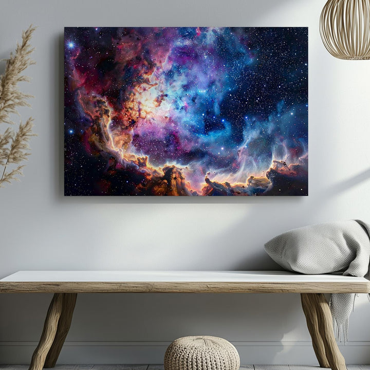 Stellar Bloom Canvas – Cosmic Nebula Explosion Wall Art in Crimson & Indigo - Gifitto