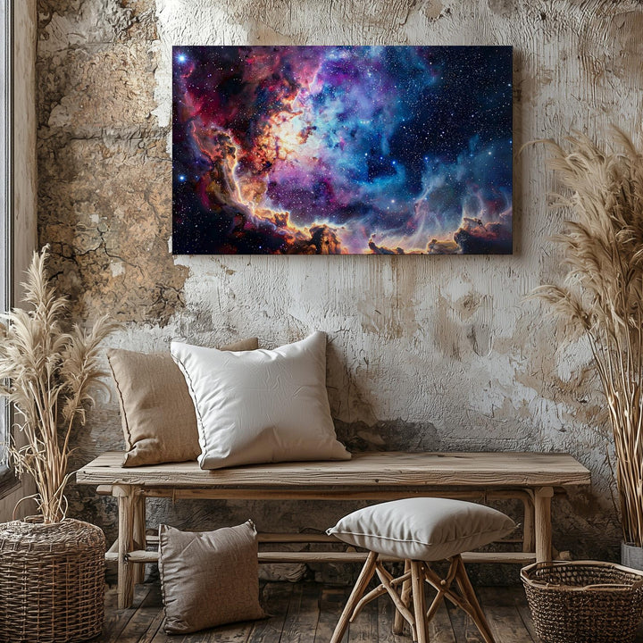 Stellar Bloom Canvas – Cosmic Nebula Explosion Wall Art in Crimson & Indigo - Gifitto