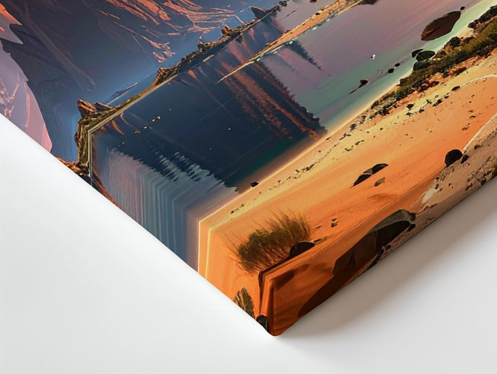 Alien Landscape Reflection Canvas – Celestial Rocky Terrain with Planetary Glow - Gifitto