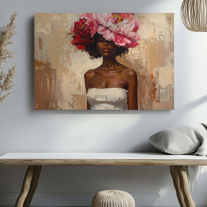 Floral Identity Canvas – Bold Feminine Expression with Peony Headpiece - Gifitto