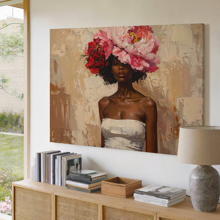 Floral Identity Canvas – Bold Feminine Expression with Peony Headpiece - Gifitto