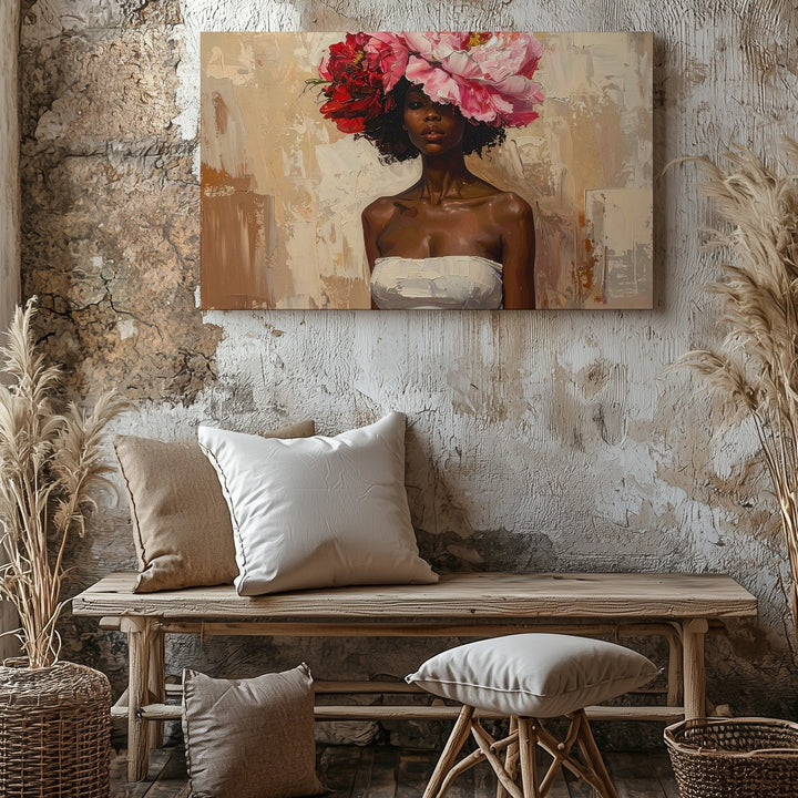 Floral Identity Canvas – Bold Feminine Expression with Peony Headpiece - Gifitto