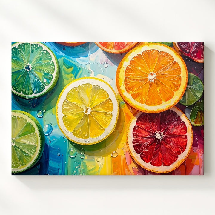 Rainbow Citrus Slices Canvas – Vibrant Fruit Art with Color Spectrum Background - Gifitto