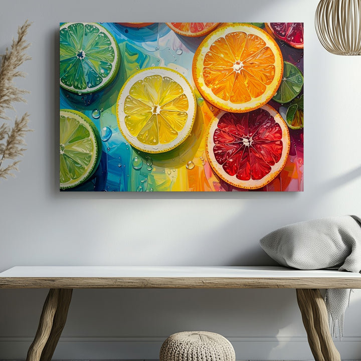 Rainbow Citrus Slices Canvas – Vibrant Fruit Art with Color Spectrum Background - Gifitto