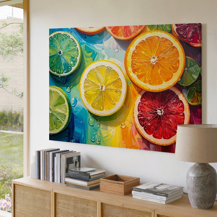 Rainbow Citrus Slices Canvas – Vibrant Fruit Art with Color Spectrum Background - Gifitto