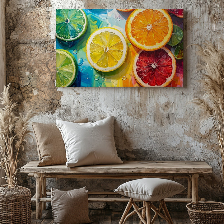 Rainbow Citrus Slices Canvas – Vibrant Fruit Art with Color Spectrum Background - Gifitto